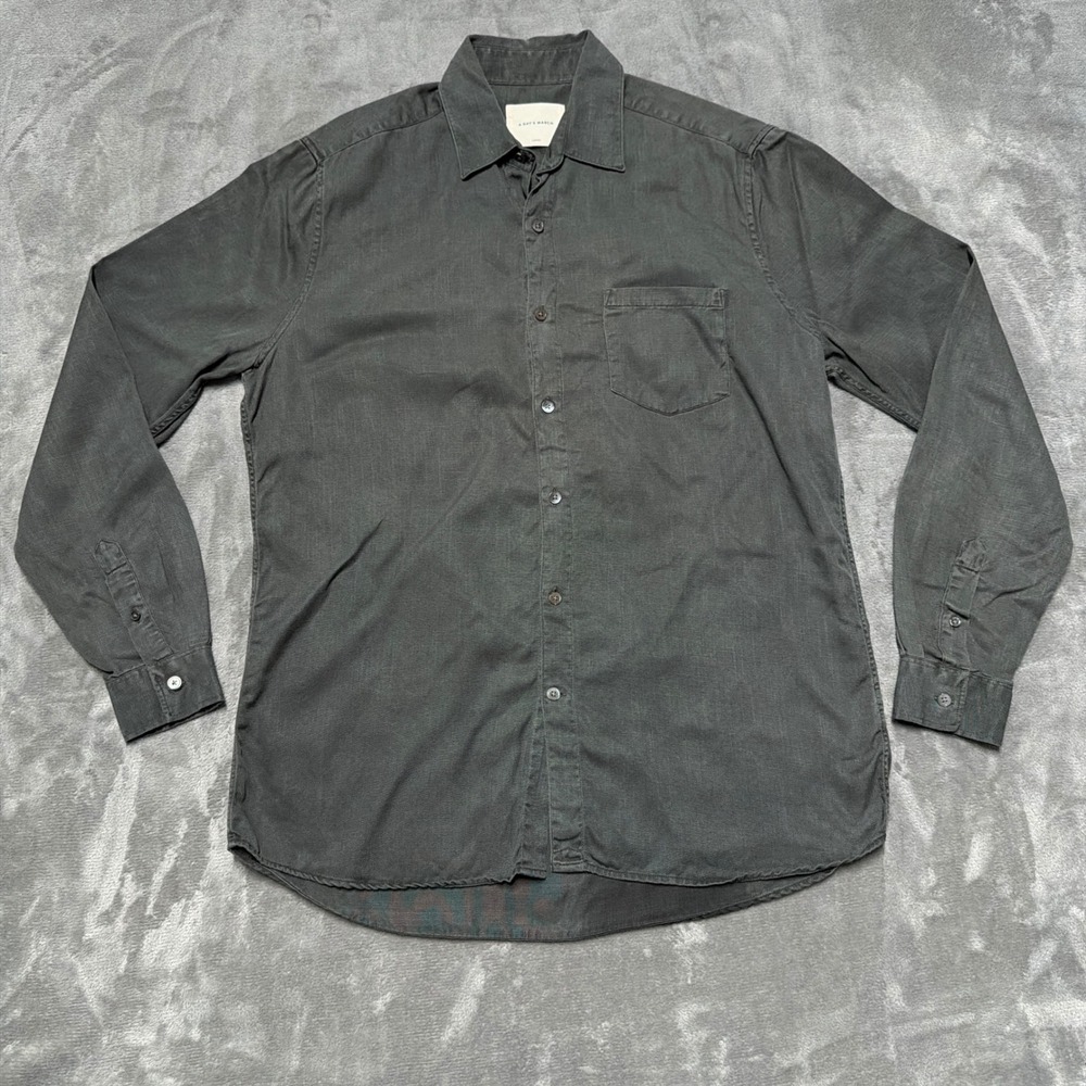 A Day's March Tencel Button Down Shirt Mens Large Green  Casual Pocket